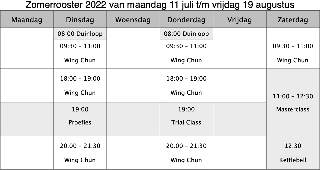 Wudae wing chun zomerrooster 2022